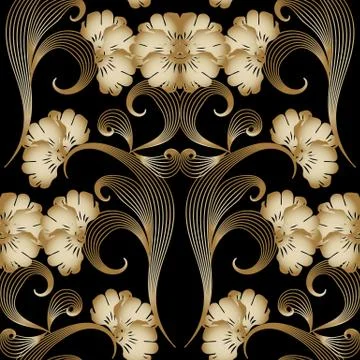 Floral damask 3d seamless pattern.  Vector  background wallpaper Stock Illustration