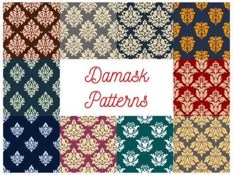 Floral damask seamless pattern background set Illustrazione stock