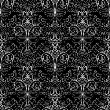 Floral damask seamless pattern. Floral vintage black white background. Ornate Stock Illustration