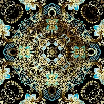 Floral Damask seamless pattern. Vector vintage background. Repeat blue flowers 스톡 일러스트