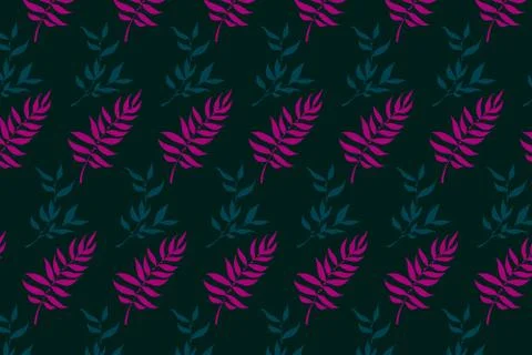 Floral dark background. Leaves pattern. Blue and lilac leaves. Stock Illustration