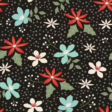 Floral on dark background seamless pattern for christmas decorative,fabric,te Stock Illustration