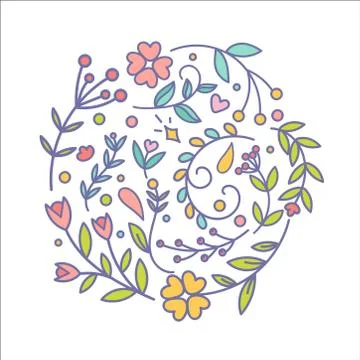 Floral decor set. Different vector botanical decor elements. Line Stroke plant 库存插图