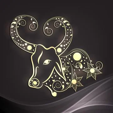 Floral decorated design of half cow for Taurus Zodia sign. Stock Illustration