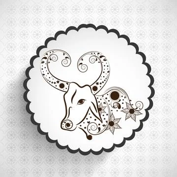 Floral decorated design of half cow for Taurus Zodia sign. Stock Illustration