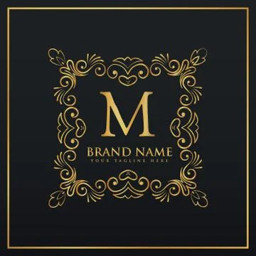 Floral decorative frame border monogram logo for letter M Illustrazione stock