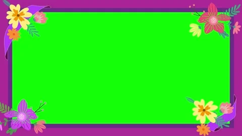 Floral decorative frames featuring vibrant green screen rectangles with purple Video stock 343805451