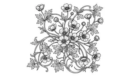 Floral decorative pattern with vines and leaves Stock Illustration