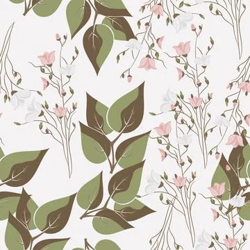 Floral decorative seamless pattern. Delicate branches and leaves. Stock Illustration