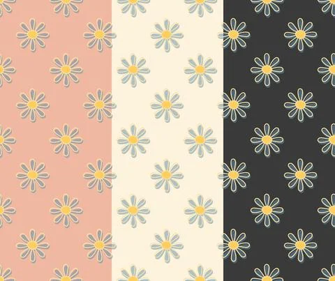 Floral decorative seamless pattern. Hand drawn doodle simple graphic daisy Stock Illustration