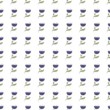 Floral decorative seamless pattern with isolated little blue poppy flowers pr Stock Illustration