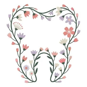 Floral Dental Frame Vector Illustration 스톡 일러스트