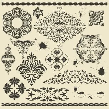 Floral design elements and blots Stock Illustration