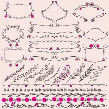 Floral  Design Elements Frame, Divider and Lines Border. Stock Illustration