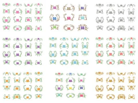 Floral design elements set. Vintage ornaments with floral elements Stock Illustration