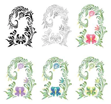Floral design elements set. Vintage ornaments with floral elements Stock Illustration