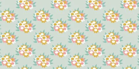 Floral design on Green background. Vector Flat seamless pattern with Flower.. Stock Illustration