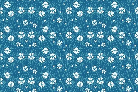 Floral ditsy daisy seamless pattern in millefleurs and liberty style. Stock Illustration
