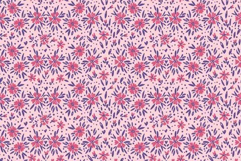 Floral ditsy daisy seamless pattern in millefleurs and liberty style. Stock Illustration