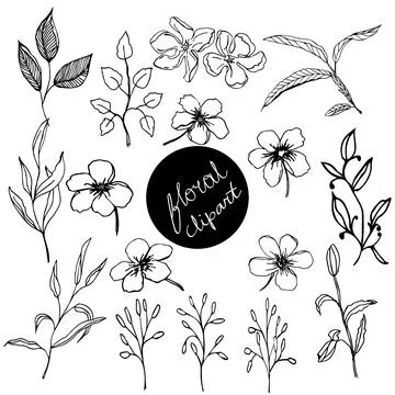 Floral doodle elements hand drawn for logo or tatoo Stockillustratie