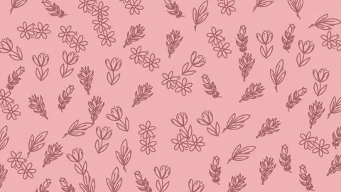 Floral doodle seamless pattern of outline flowers and leaves on pink background 動画素材 334368330