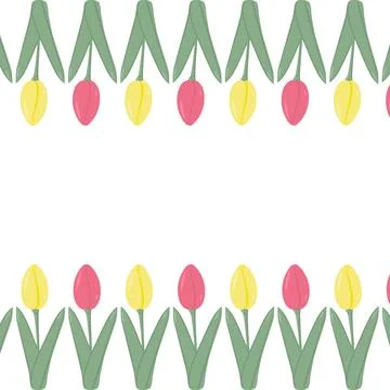 Floral double sided rectangular frame made of colorful blooming tulips in trendy Illustrazione stock