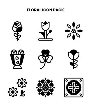 Floral DuoTone Bundle Icons Pack Stock Illustration