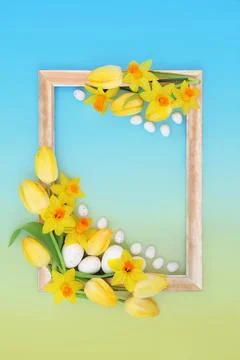 Floral Easter Background Frame Design with Eggs Stock Illustration