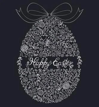 Floral easter egg on black background Stock Illustration