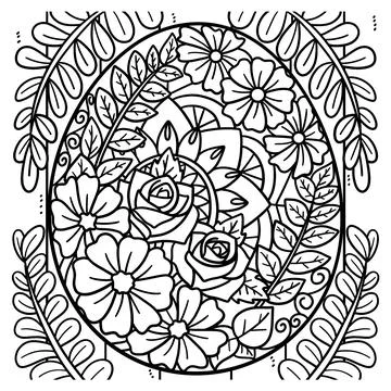 Floral Easter Egg Coloring Page for Kids Stock Illustration
