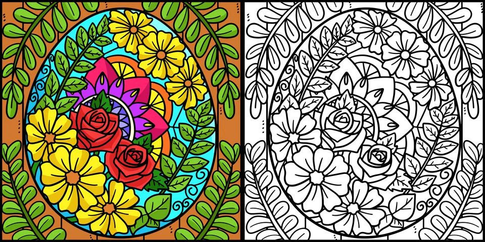 Floral Easter Egg Coloring Page Illustration Stock Illustration
