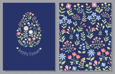 Floral Easter egg with Happy Easter greetings. Collection vertical cards with Stock Illustration