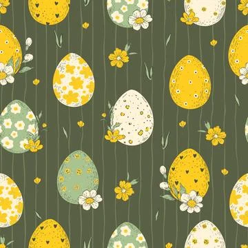 Floral Easter Egg Seamless Pattern Vector Stock Illustration
