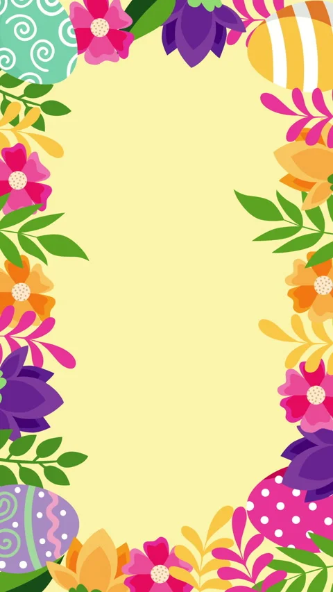 Floral Easter Frame with Colorful Eggs on Yellow Background Video stock 331639259
