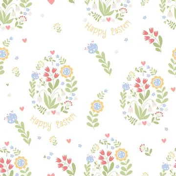 Floral easter seamless pattern. Decorative flowers and flowering Easter egg.. イラスト素材