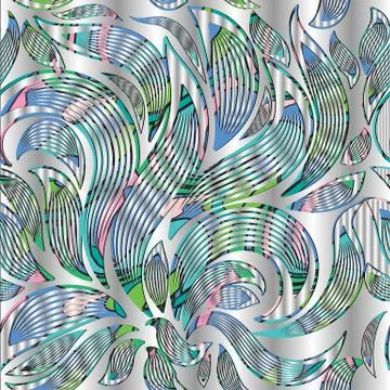 Floral elegance 3d seamless pattern. Silver vector background wallpaper with  Illustrazione stock