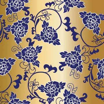 Floral elegance seamless pattern with floral on golden background Stock Illustration
