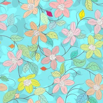 Floral element on blue seamless background. Stock Illustration