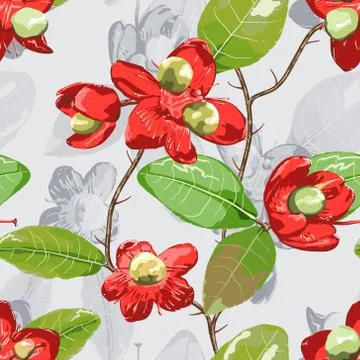 Floral element on grey seamless background. Stock Illustration