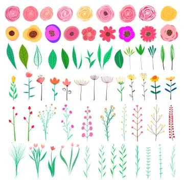 Floral element set. Vector decorative flower and leaf. Spring elements. Stock Illustration