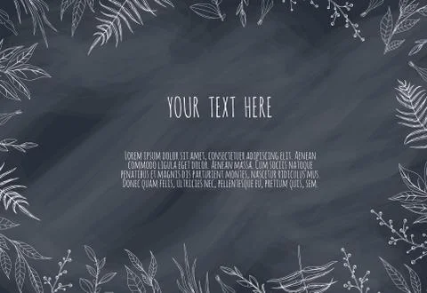 Floral elements on the chalkboard. Chalk elements for design, wedding decor Stock Illustration