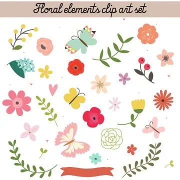 Floral elements clip art set Ilustração Stock
