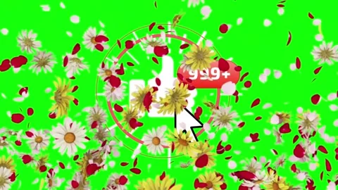 Floral elements falling on green screen with social media icons Video stock 337523579