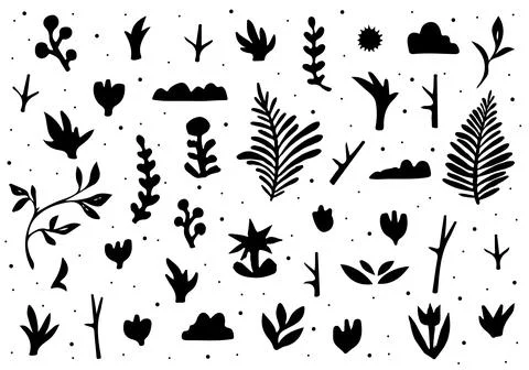 Floral Elements. Hand sketched vector vintage elements. Linocut style Stock Illustration