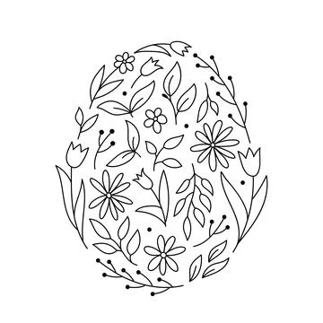 Floral elements in the shape of an Easter egg in doodle style 스톡 일러스트