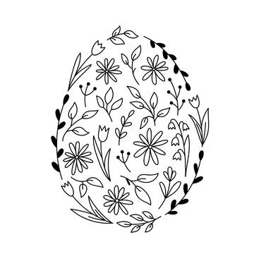 Floral elements in the shape of an Easter egg in doodle style 스톡 일러스트