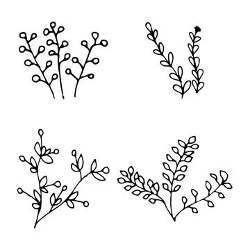 Floral elements in the style of hand drawn doodle Stock Illustration