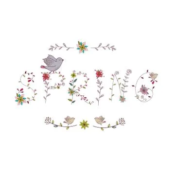Floral elements of vintage. Phrase Spring in vector Stock Illustration