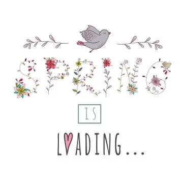 Floral elements of vintage. Phrase Spring is loading Stock Illustration