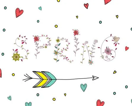 Floral elements of vintage. Phrase spring  in vector Stock Illustration